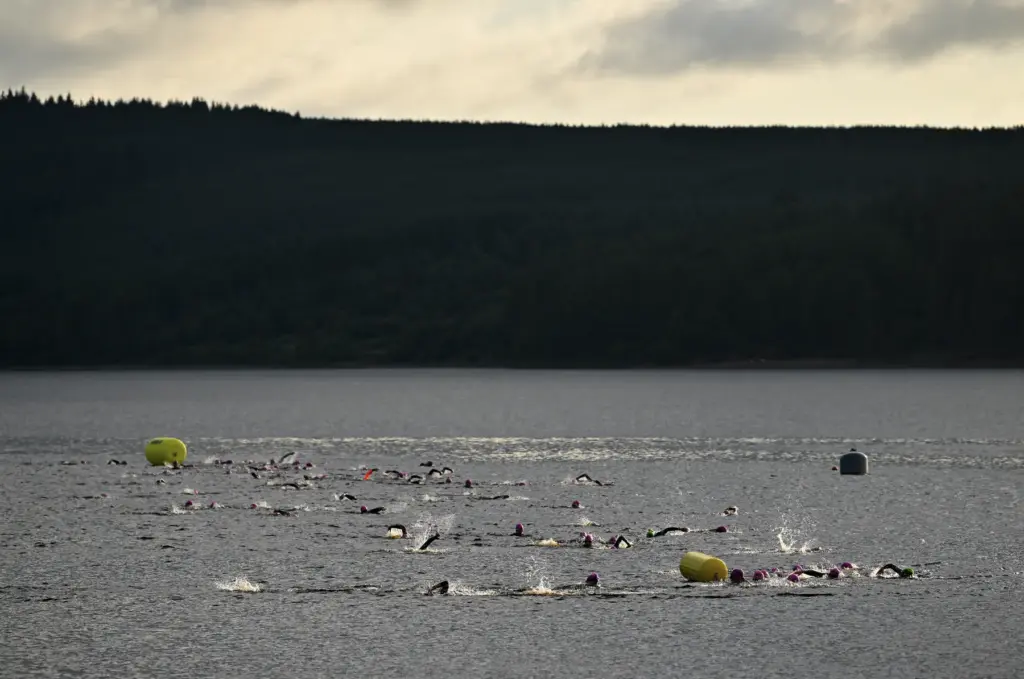 The swim course at The Northumbrian triathlon, one of the uk's easiest ironman events